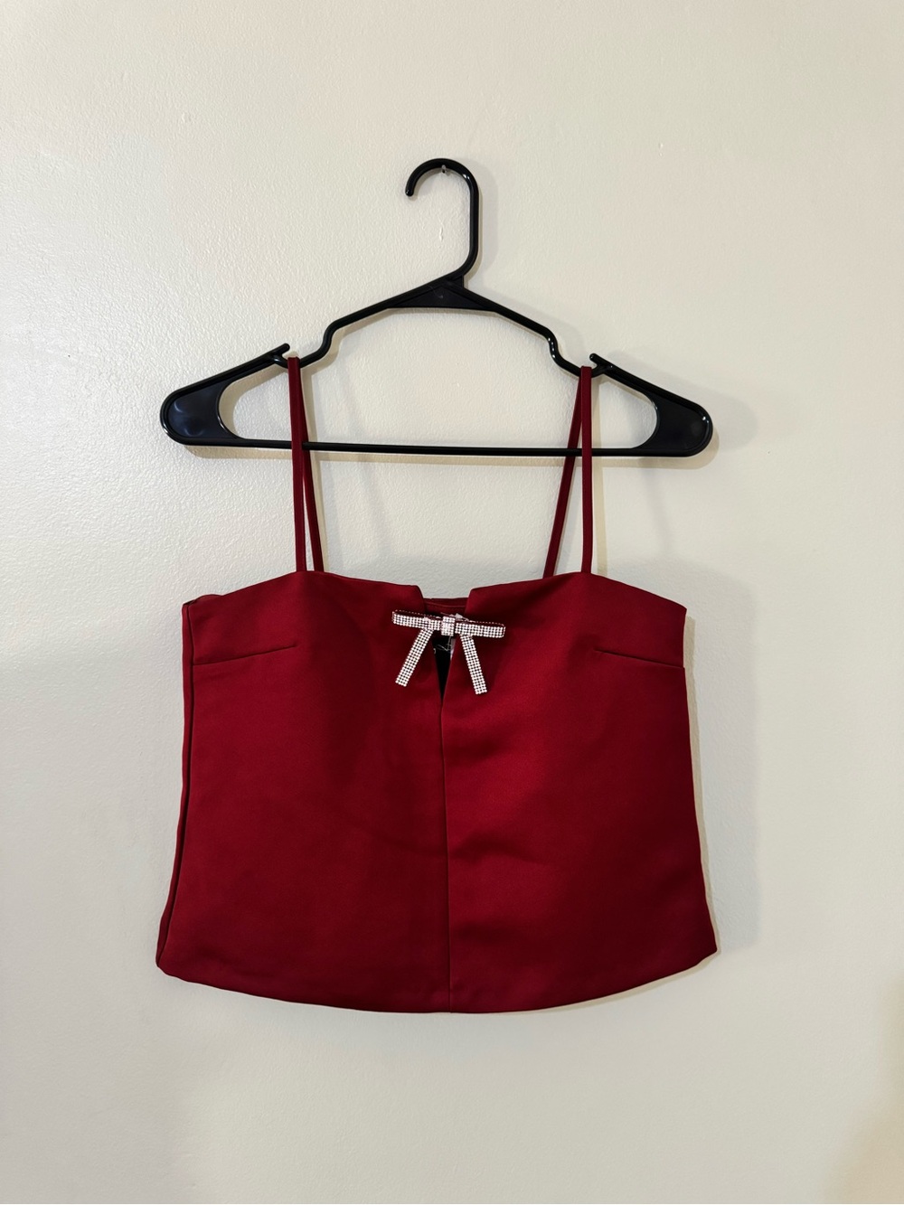 H&M Red Rhinestone Bow Crop Camisole